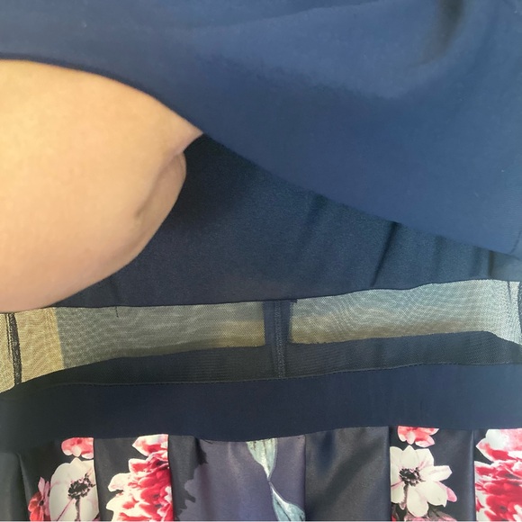 Betsy & Adam 6 Blue Floral Off Shoulder Dress Sleeveless Long Maxi Sheer Waist - Picture 7 of 12